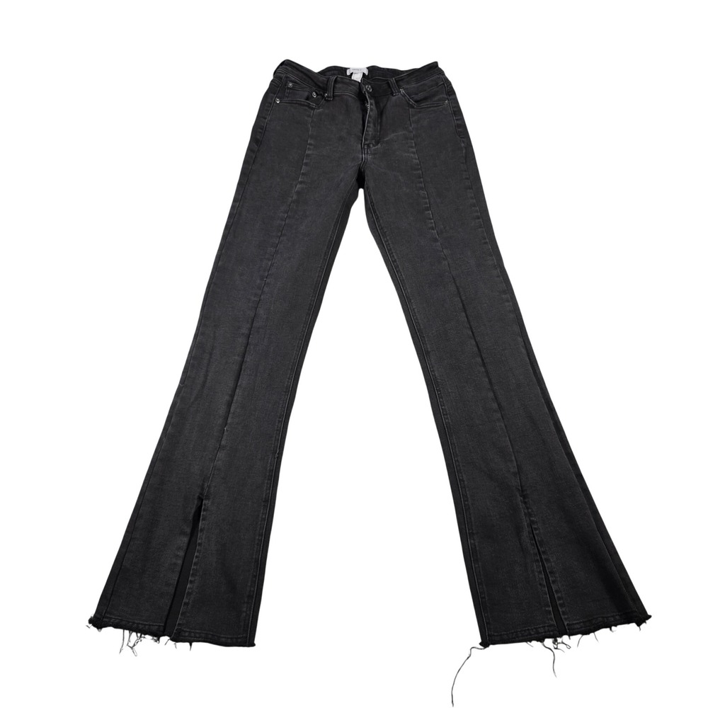 Forever 21 Flare Jeans Women 28 Black Split Raw Hem Front Seam High Rise